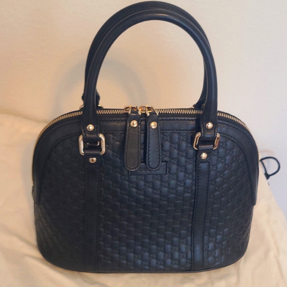 Gucci 8732- Mini Dome Microguccissima  Black Leather Crossbody Bag 449654